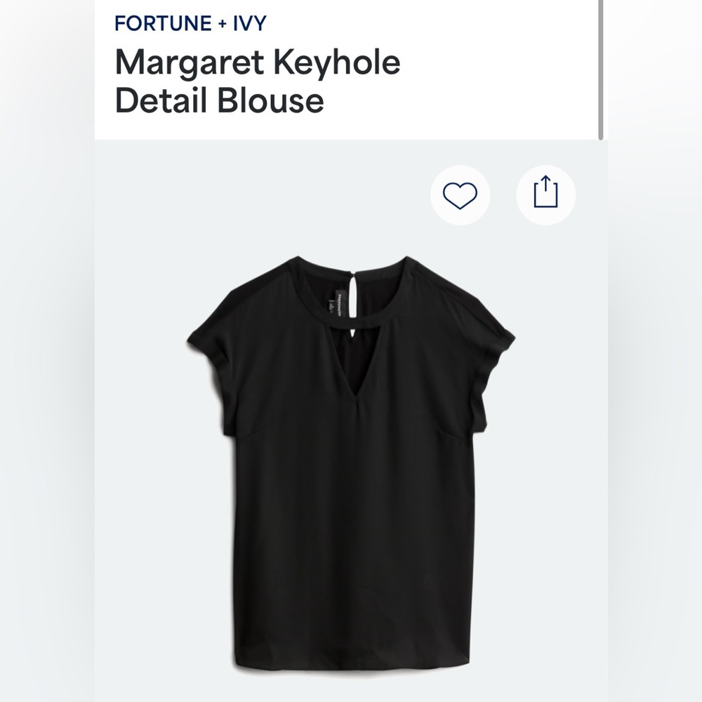 Stitch Fix Fortune + Ivy Margaret Keyhole Detail Black Blouse